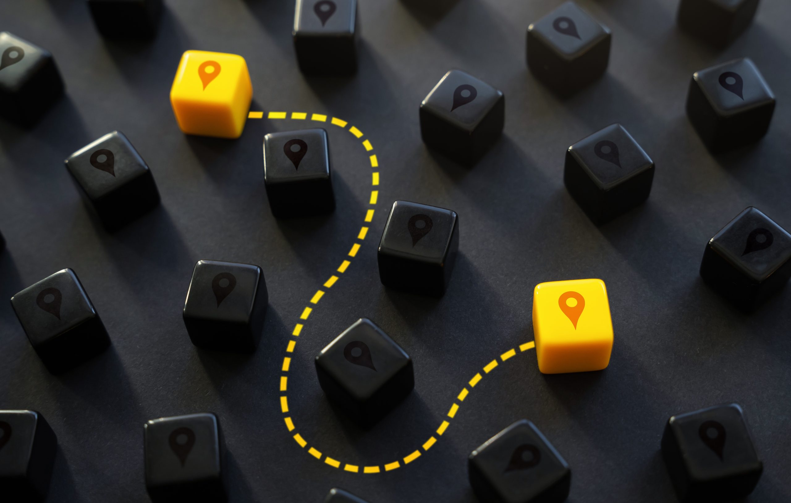 Illustration of a digital route connecting locations, representing how data travels across the internet after a user clicks a link.